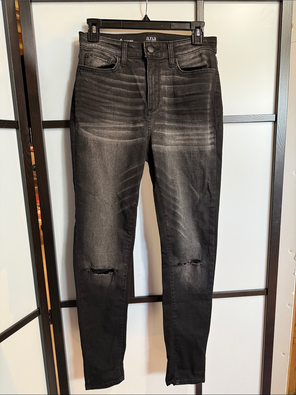 a.n.a Washed Black Skinny Jeans with Knee Distressing